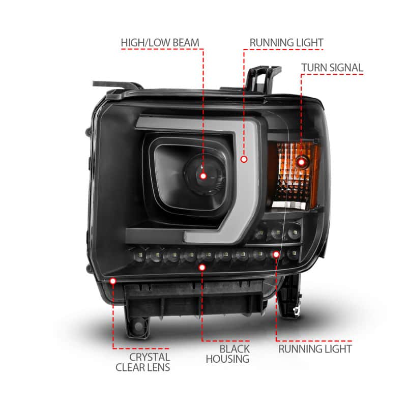 ANZO — ANZO 2014-2015 GMC Sierra 1500HD Projector Plank Style Headlight Black W/ DRL
Head Light Set
HdLtSet - view 10