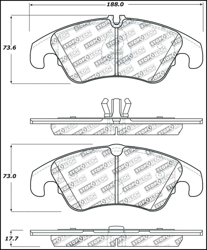 Stoptech — StopTech Performance 08-10 Audi A5 / 10 S4 / 09-10 Audi A4 (except Quattro) Front Brake Pads
Sprt Brk Pad W/Hdwr - view 2