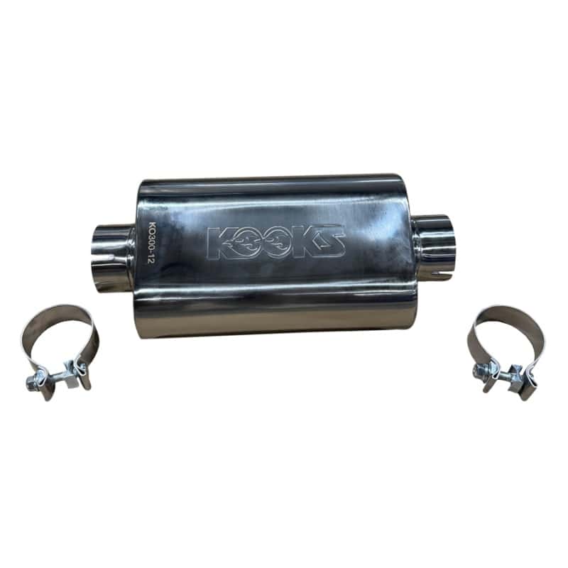 Kooks Headers — Kooks 3in Oval Clamp In Center/Center Muffler 12in Long Body Polished Stainless Steel
3in. Oval Muffler
3" Oval Muffler - view 5