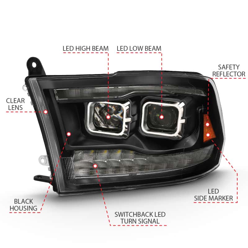 ANZO — ANZO 2009-2018 Dodge Ram 1500 Led Projector Plank Style Switchback H.L Halo Black Amber (OE Style)
Head Light Set - view 11