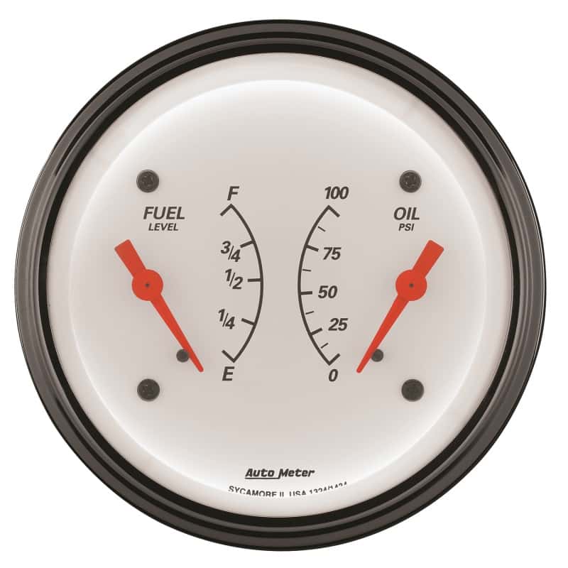 AutoMeter — AutoMeter Gauge Dual Fuel & Oilp 3-3/8in. 240 Ohm(e) to 33 Ohm(f) & 100PSI Elec Arctic White
GA 3.4" OIL/FU 240AW - view 3