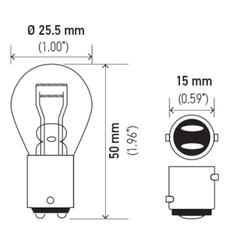 Hella — Hella Bulb 1034 12V 23/8W BAY15D S8
1034 Incan Bulb - view 8