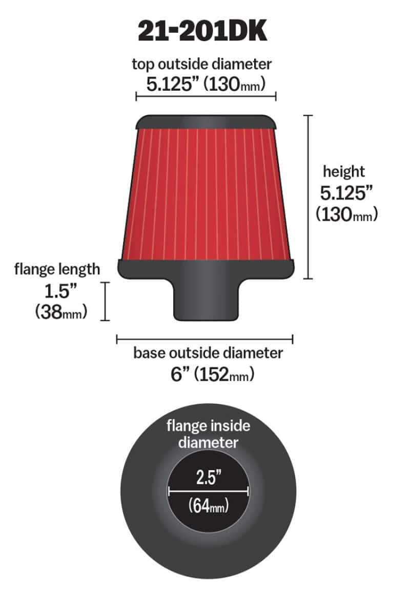 AEM Induction — AEM 2.50 in Short Neck 5 in Element Filter
AEM DryFlow Air Filt
Air Filter - view 4