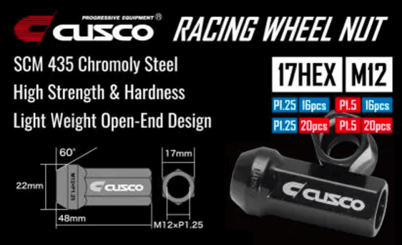 Cusco — Cusco Universal Wheel Lug Nut Set M12 x P1.5mm - Black  (16pcs) - view 2