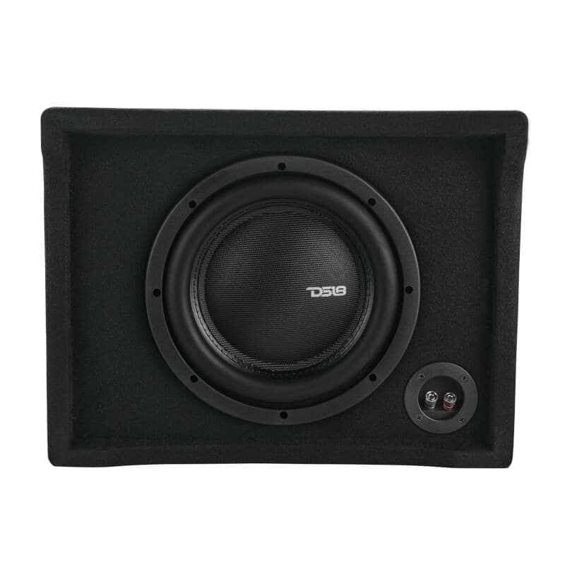 DS18 — DS18 Single 10in Shallow Subwoofer and Enclosure 600 Watts RMS Downfiring Sealed Black Carpet - view 1