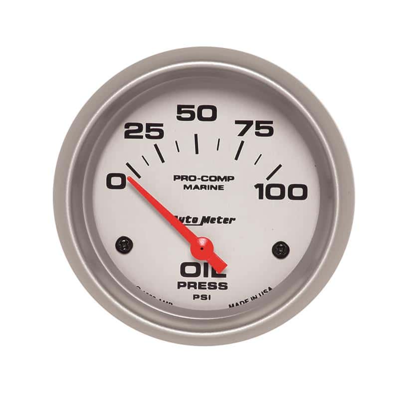 AutoMeter — Autometer Marine Silver Ultra-Lite 2-5/8in 100PSI Electric Oil Pressure Gauge
GA 2.6" OP 100 E MS - view 1