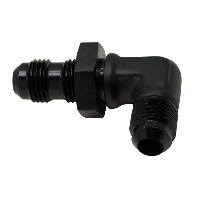 DeatschWerks — DeatschWerks 6AN Male Flare to 6AN Male Flare Bulkhead Adapter 90-Degree - Anodized Matte Black
Lines & Fittings - view 1