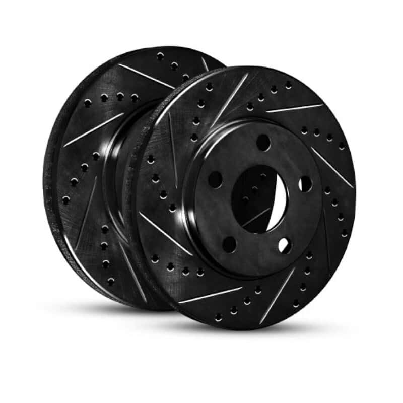 R1 Concepts — R1 21-25 Jaguar F-Pace Front Left Drilled & Slotted Black Brake Rotor - view 1