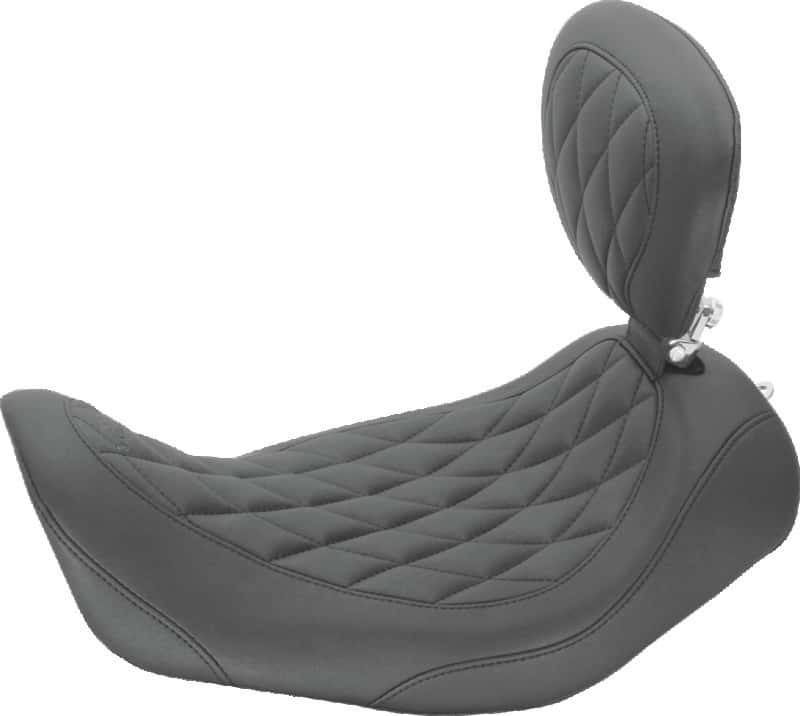 Mustang Motorcycle — Mustang 06-17 Harley Dyna Wide Tripper Solo Seat w/Driver Backrest Diamond Stitch - Black - view 1