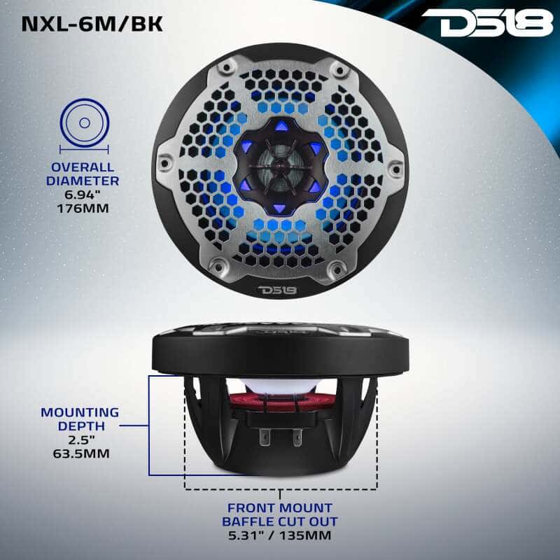 DS18 — DS18 NXL-M Series Spkr w/ RGB LED Lights 6.5in 2-Way 100 Watts RMS 4 ohm Blk Grill Detached w/ Cover - view 3