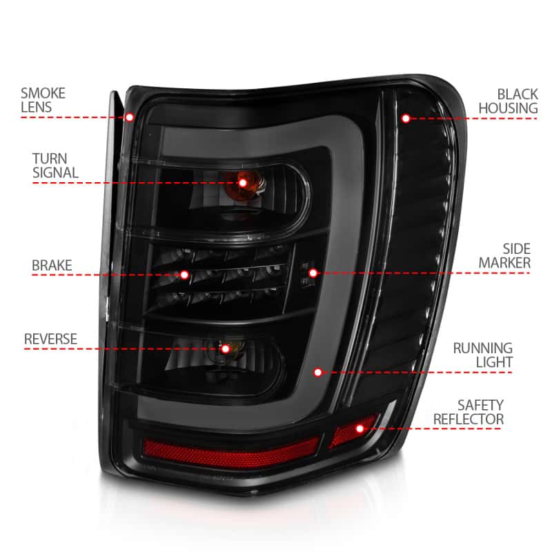 ANZO — ANZO 1999-2004 Jeep Grand Cherokee LED Tail Lights w/ Light Bar Black Housing Smoke Lens - view 8