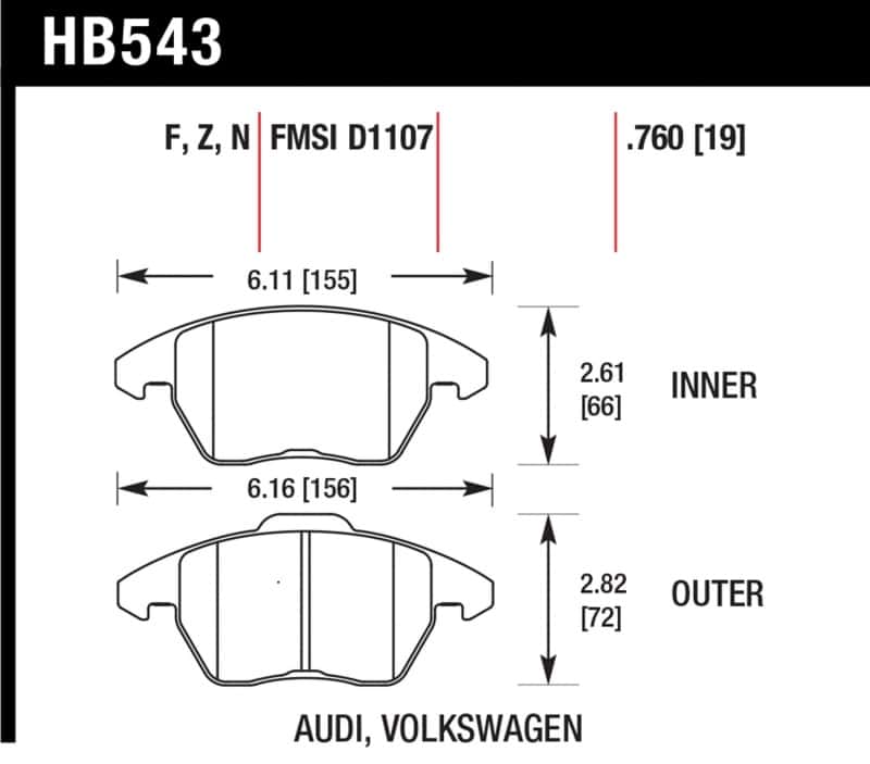 Hawk Performance — Hawk 06-11 Audi A3 2.0L Base Front ER-1 Brake Pads
Disc Brake Pad - view 2