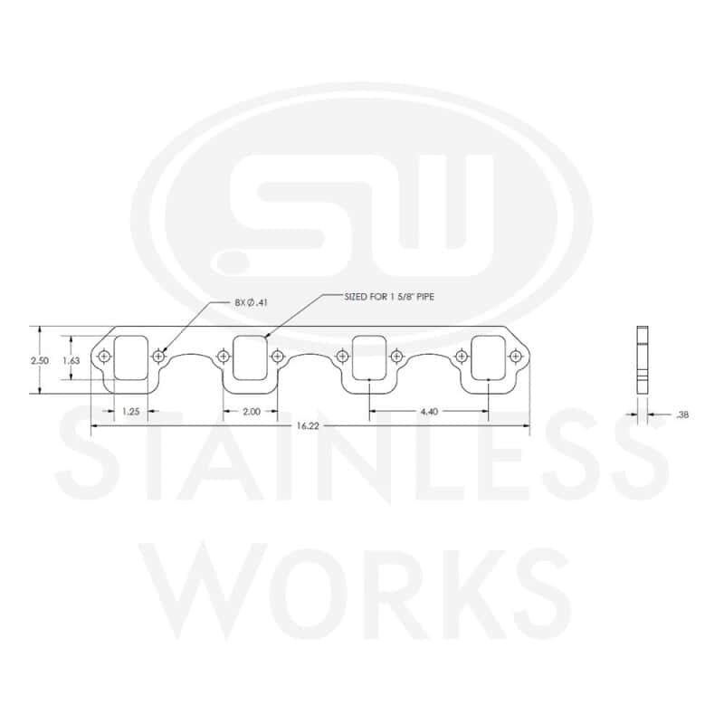 Stainless Works — Stainless Works SBF Stock Rectangular Shaped Port 304SS Exhaust Flanges 1-5/8in Primaries (2in BP)
Header Flange
HFSBF1
 - view 3