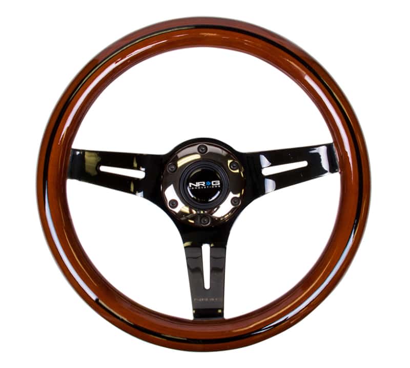 NRG — NRG Classic Wood Grain Steering Wheel (310mm) Dark Wood & Black Line Inlay w/Blk Chrome 3-Spoke Ctr. - view 3