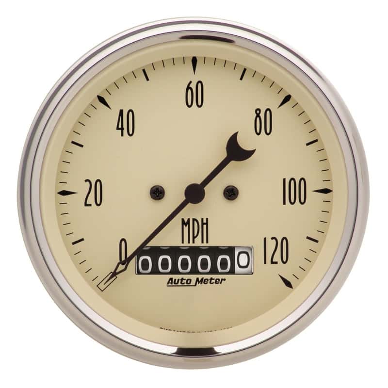 AutoMeter — Autometer 3-3/8in 120mph Antique Beige Elec. Programmable Speedometer w/ Wheel Odometer
3.4" SPD ELE WHL AB - view 1