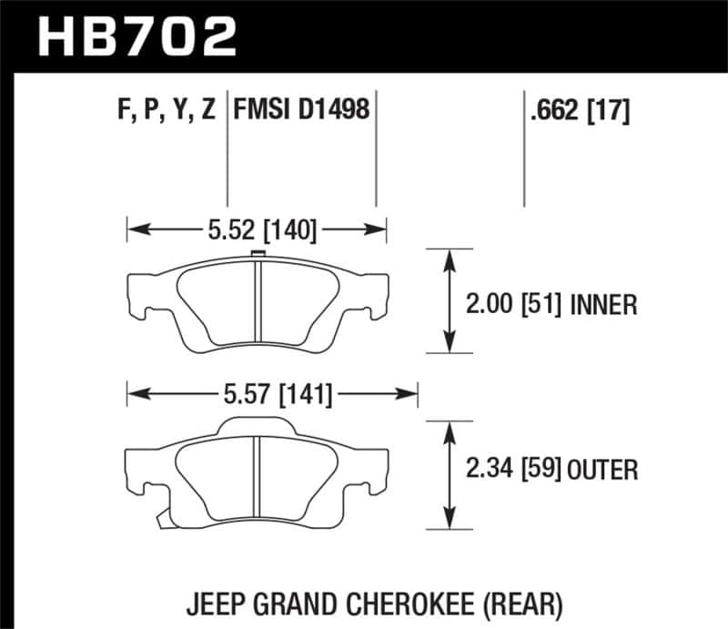 Hawk Performance — Hawk 11-12 Dodge Durango / 11-12 Jeep Grand Cherokee LTS Rear Street Brake Pads
Disc Brake Pad - view 3