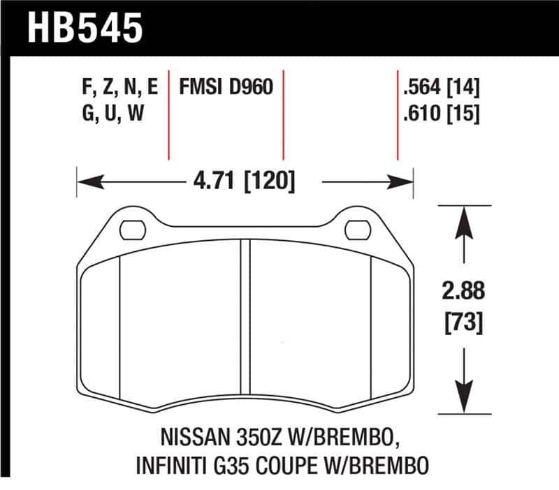 Hawk Performance — Hawk 03-07 G35/350z w/ Brembo Performance Ceramic Street Front Brake Pads
Disc Brake Pad - view 1