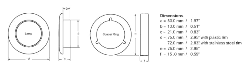 Hella — Hella 0500 Series Slim Line White 12V DC Round Soft LED Courtesy Light w/ White Plastic Rim - view 4