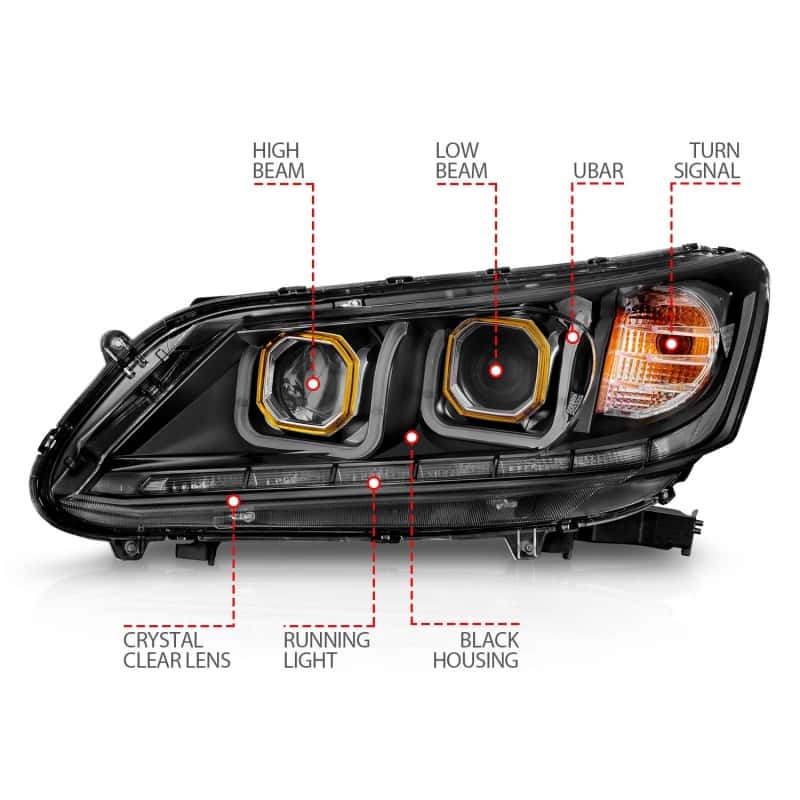 ANZO — ANZO 2013-2015 Honda Accord (4dr ONLY) Projector Headlights w/ U-Bar Black
Head Light Set
HdLtSet - view 5