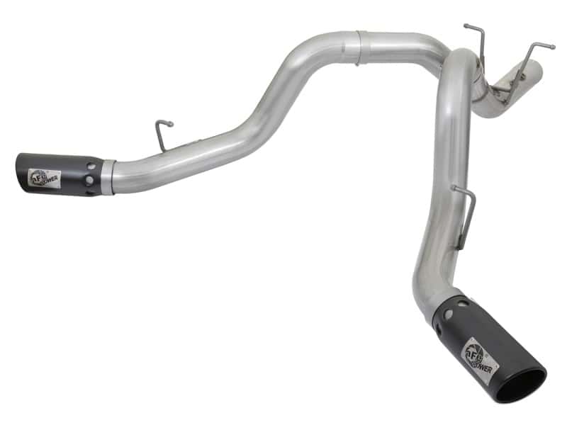 aFe — aFe ATLAS 4in DPF-Back Alum Steel Exhaust System w/Dual Exit Black Tip 2017 GM Duramax 6.6L (td)
DPF-Back Exhaust - view 1