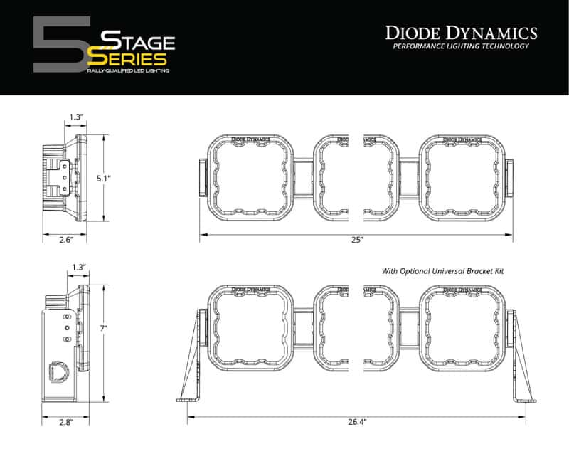 Diode Dynamics — Diode Dynamics SS5 Pro Universal CrossLink 4-Pod Lightbar - Yellow Driving - view 6
