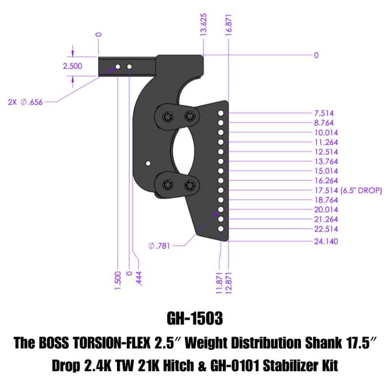 GEN-Y Hitch — Gen-Y The Boss Torsion-Flex 2.5in Weight Distribution Shank 17.5in Drop 21K Hitch w/Stabilizer Kit
Weight Distrib Shank - view 2