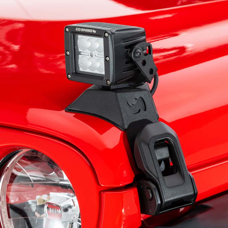 Go Rhino — Go Rhino 18-20 Jeep Wrangler JL/JLU/Gladiator JT Light Mount - 3in Cube
Hood Latch Pod - view 5