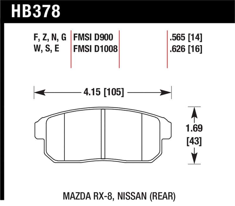 Hawk Performance — Hawk 03-07 RX8 HPS Street Rear Brake Pads (D1008)
Disc Brake Pad - view 1