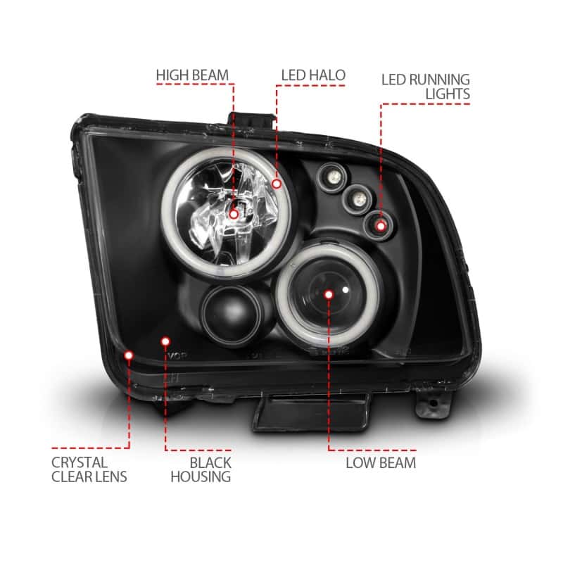 ANZO — ANZO 2005-2009 Ford Mustang Projector Headlights w/ Halo Black
Head Light Set
HdLtSet - view 5