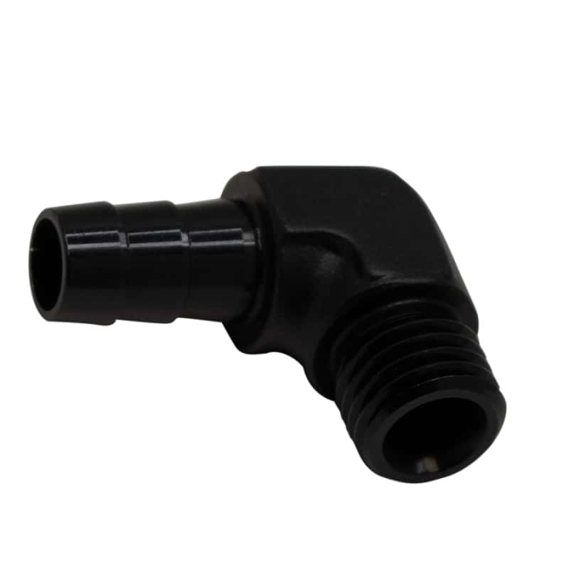 DeatschWerks — DeatschWerks Metric M12 to 3/8in Hose Barb 90-Degree Fitting w/ Venturi Port - Anodized Matte Black
Lines & Fittings - view 1