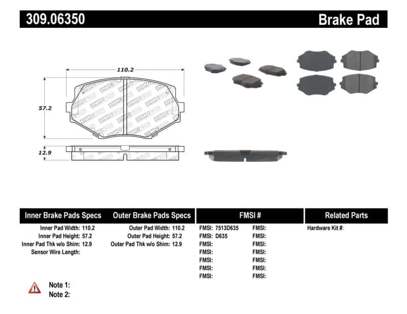 Stoptech — StopTech Performance 94-97/99-05 Miata w/Normal Suspension Front Brake Pads D635
Sprt Brk Pad W/Hdwr - view 1