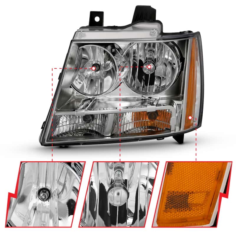 ANZO — ANZO 2007-2014 Chevy Tahoe Crystal Headlight Chrome Amber(OE)
Head Light Set - view 4