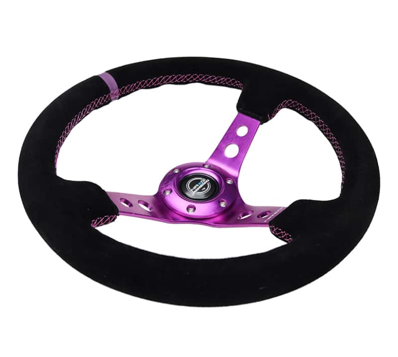 NRG — NRG Reinforced Steering Wheel (350mm / 3in. Deep) Black Suede w/Purple Center & Purple Stitching - view 3