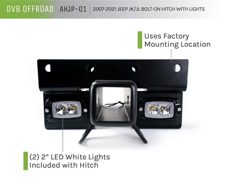 DV8 Offroad — DV8 Offroad 07-21 Jeep Wrangler (JK/JL) Bolt-On Hitch w/ Lights
BOLT ON HITCH+LIGHTS - view 6