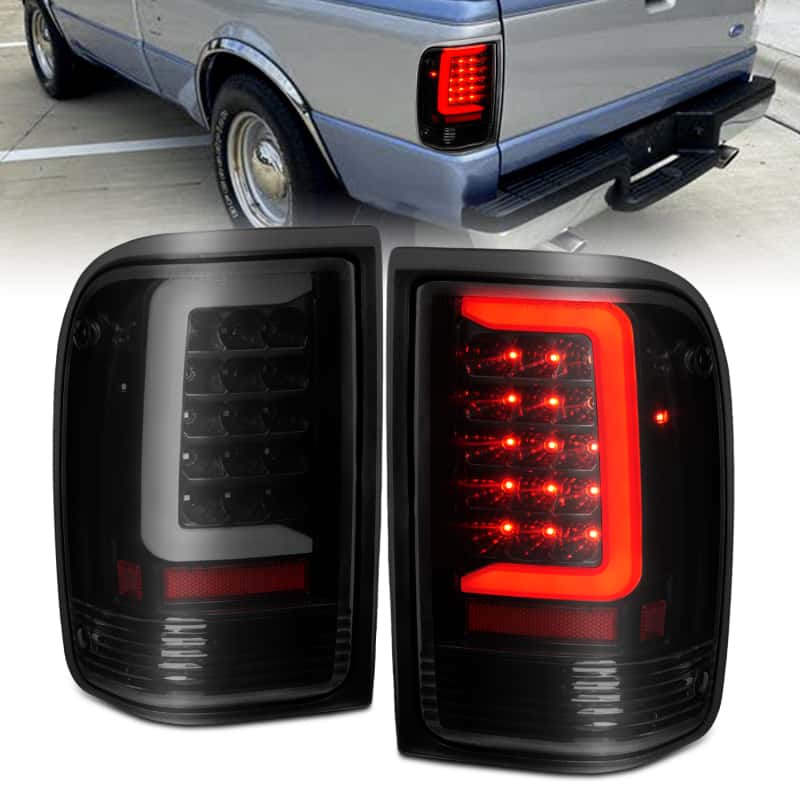 ANZO — ANZO 1993-1997 Ford  Ranger LED Tail Lights w/ Light Bar Black Housing Smoked Lens - view 2