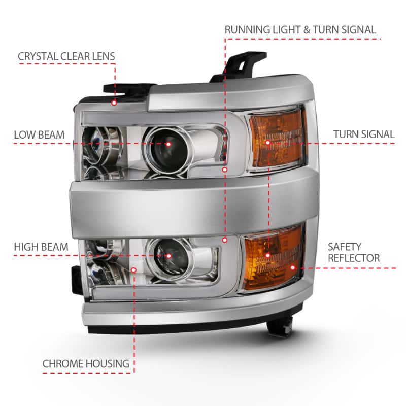ANZO — ANZO 2015-2016 Chevrolet Silverado Projector Headlights w/ Plank Style Design Chrome w/ Amber
Head Light Set
HdLtSet - view 7