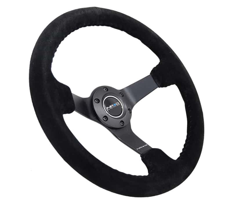 NRG — NRG Reinforced Steering Wheel (350mm / 3in. Deep) Blk Suede/Blk Bball Stitch w/5mm Matte Black Spoke - view 2