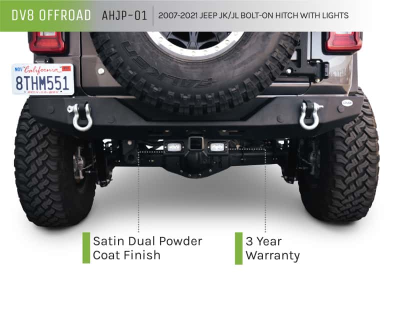 DV8 Offroad — DV8 Offroad 07-21 Jeep Wrangler (JK/JL) Bolt-On Hitch w/ Lights
BOLT ON HITCH+LIGHTS - view 7
