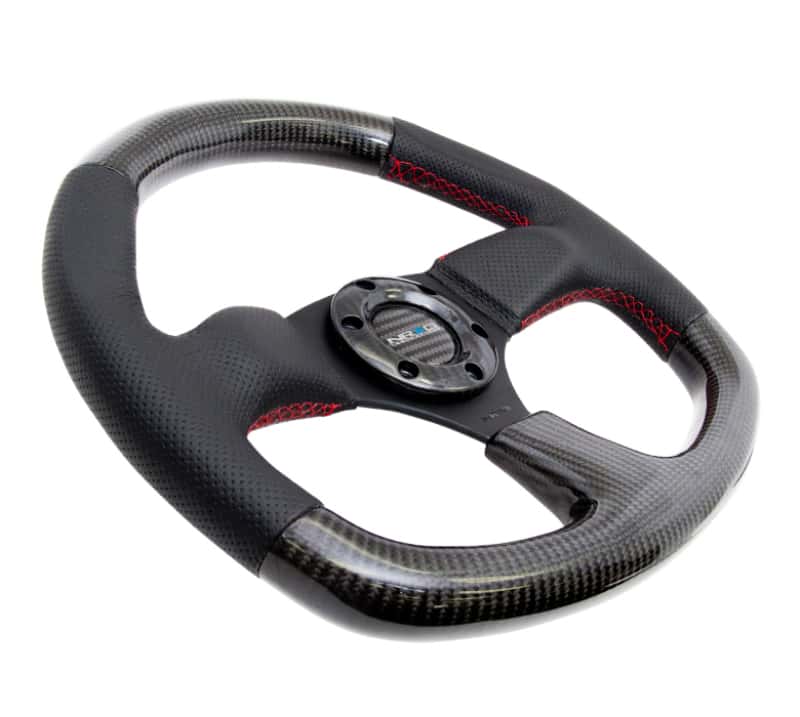 NRG — NRG Carbon Fiber Steering Wheel (320mm) Flat Bottom & Leather Trim w/Red Stitching - view 2