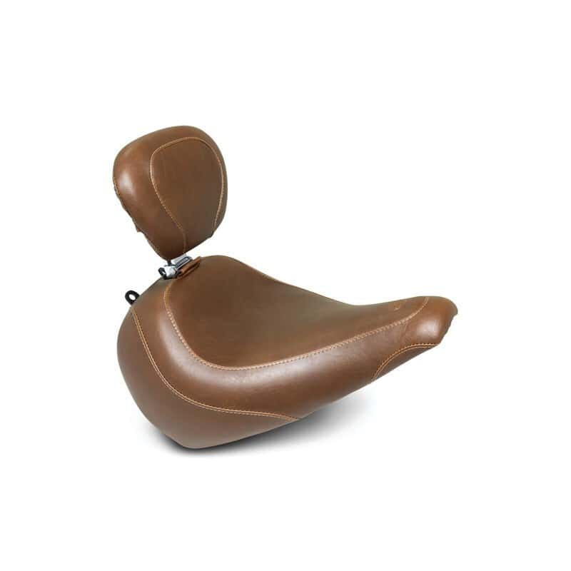 Mustang Motorcycle — Mustang 18-21 Harley Fat Boy Wide Tripper Solo Seat w/ Driver Backrest - Brown - view 2
