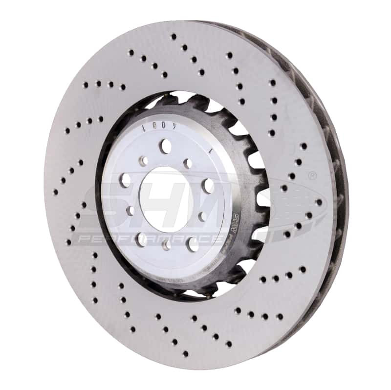 SHW Performance — SHW 13-16 BMW M5 4.4L Right Front Cross-Drilled Lightweight Brake Rotor (34112284102) - view 2