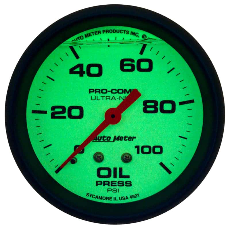 AutoMeter — Autometer Ultra-Nite 2-5/8in 0-100 PSI Liquid Filled Mechanical Glow In Dark Oil Pressure Gauge
GA 2.6" OP 100 L UN - view 3