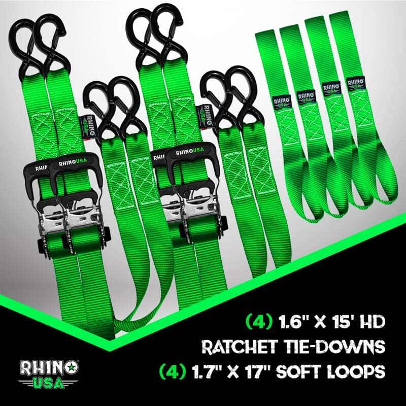 Rhino USA — Rhino USA Heavy Duty Ratchet Tie-Down 4-Pack Green 1.6In X 15Ft
Tie Down - view 2