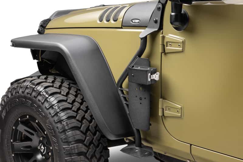 Go Rhino — Go Rhino 07-18 Jeep Wrangler JK/JKU Front Fender Jack Mount for Hi-Lift Jack - Tex. Blk
Jack Mount-Exterior - view 1