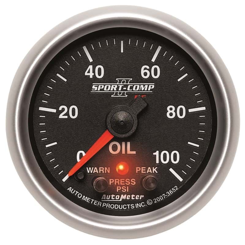 AutoMeter — Autometer Sport-Comp II 52.4mm 0-100 PSI Oil Pressure Peak & Warn w/ Electronic Control Gauge
2-1/16" OIL PRESS, 0 - view 1