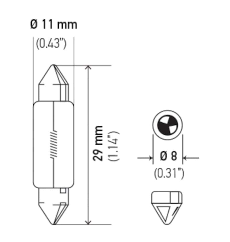 Hella — Hella Bulb 6430 24V 3W SV7-8 T2.5 8x29mm
6430 Incan Bulb - view 4