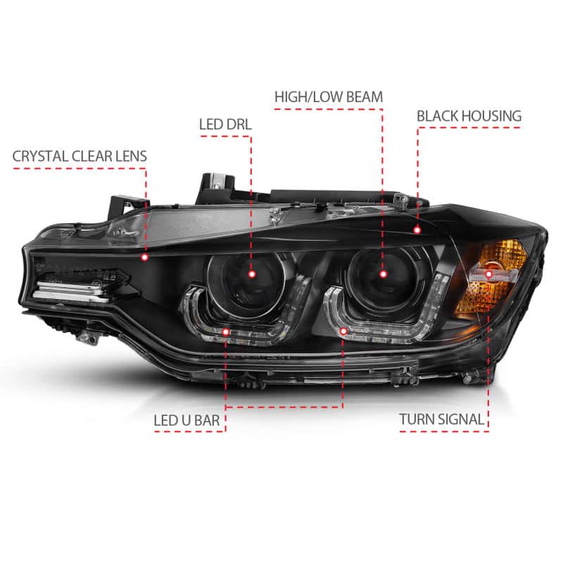 ANZO — ANZO 2012-2015 BMW 3 Series Projector Headlights w/ U-Bar Black
Head Light Set
HdLtSet - view 7