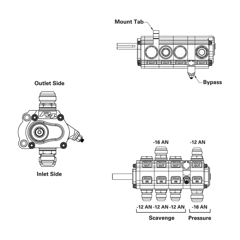Peterson Fluid Systems — Peterson Fluid Systems R4 4-Stage Oil Pump - Left Side Mount - Rear Drive
R4 Oil Pump 4 Stage - view 2