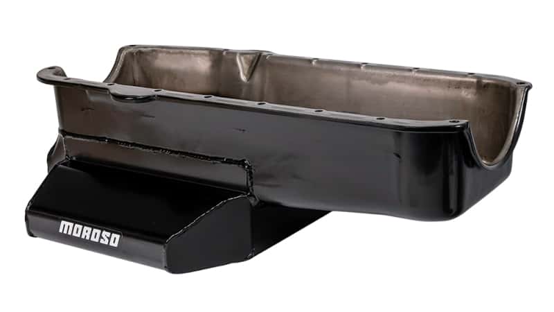 Moroso — Moroso Pre-80 Chevrolet SBC (w/2 Pc Seal & Low Clearance) Wet Sump 7qt 7in Steel Oil Pan - Black - view 1