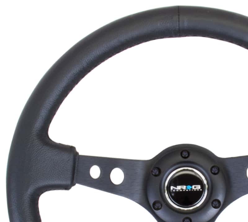 NRG — NRG Reinforced Steering Wheel (350mm / 3in. Deep) Blk Leather w/Blk Spoke & Circle Cutouts - view 2
